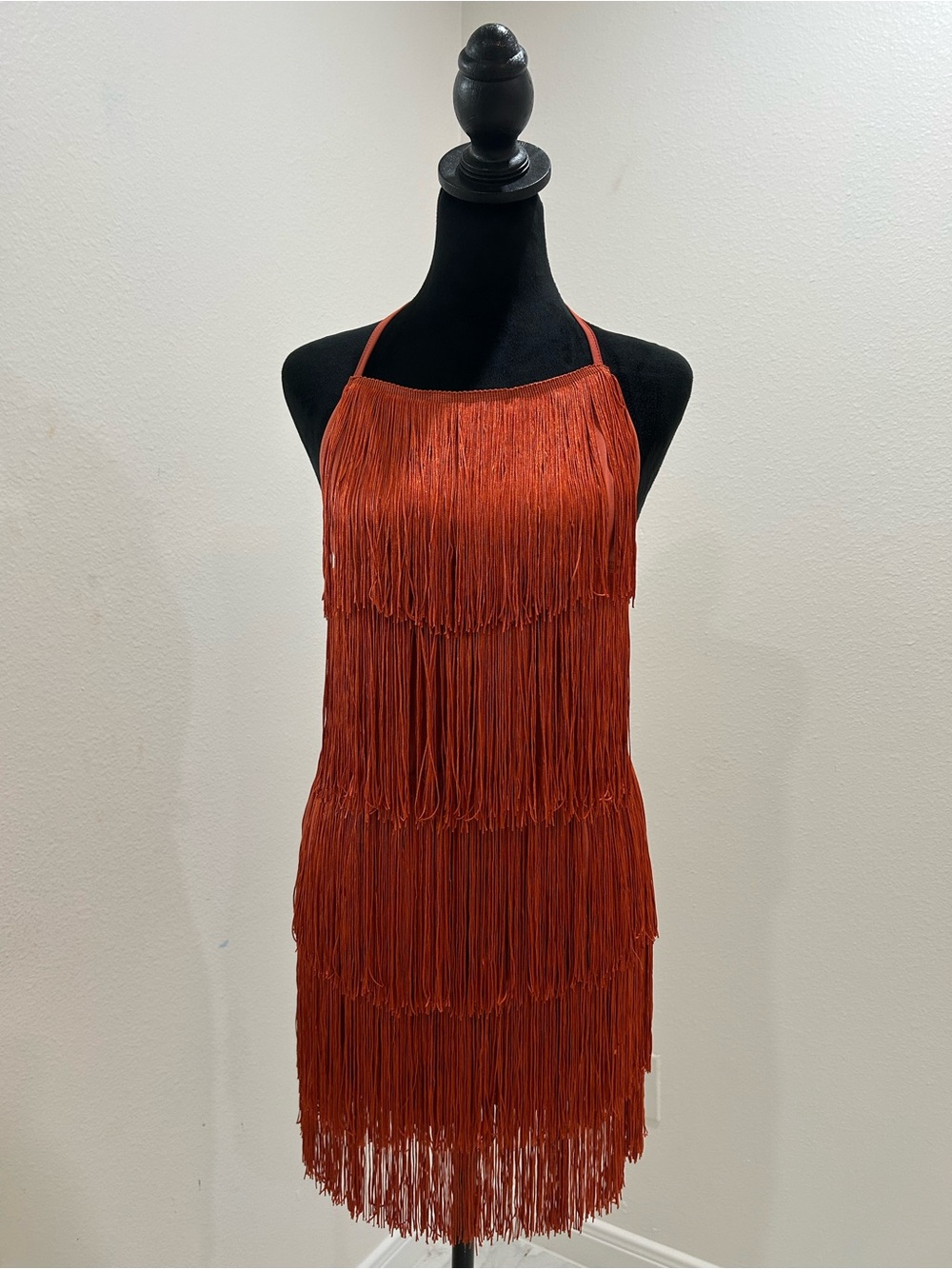 Flapper Rust Color Fringe Halter Top Mini Dance Wear Great Gatsby 1920’s Dress